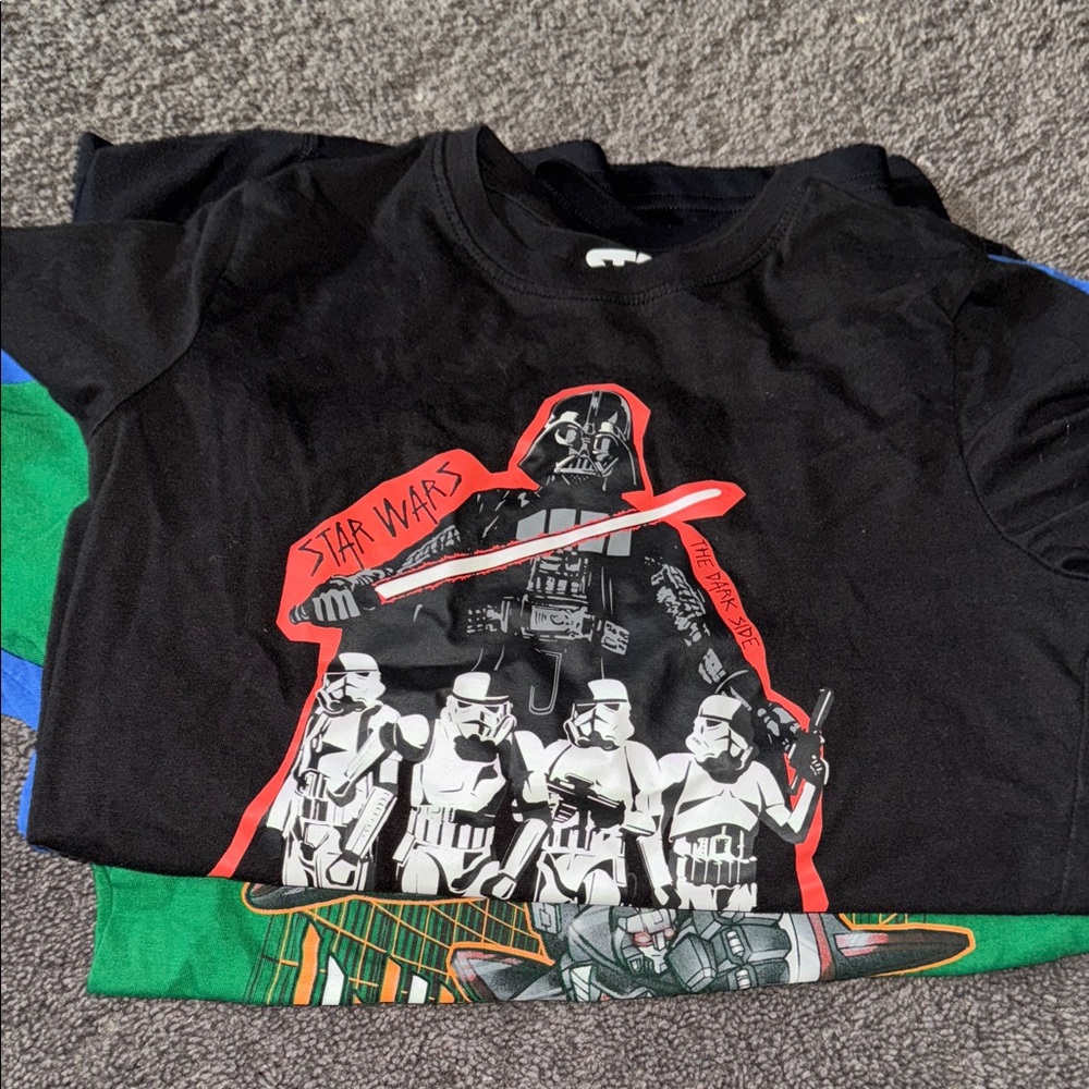 Bundle of shirts that includes Star Wars Kids Black Darth Vader Graphic Tee